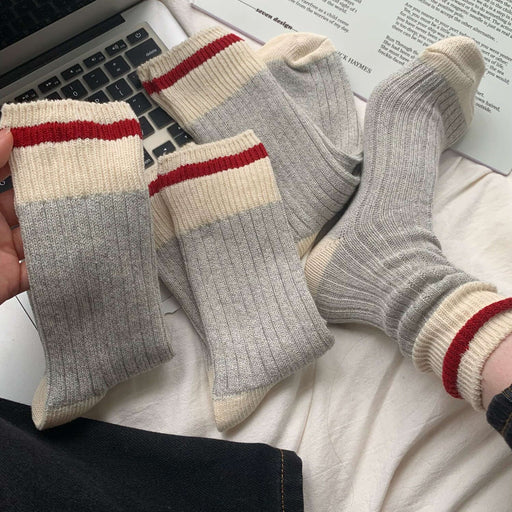 Vintage Stripe Thick Needle Sweater Gray Socks