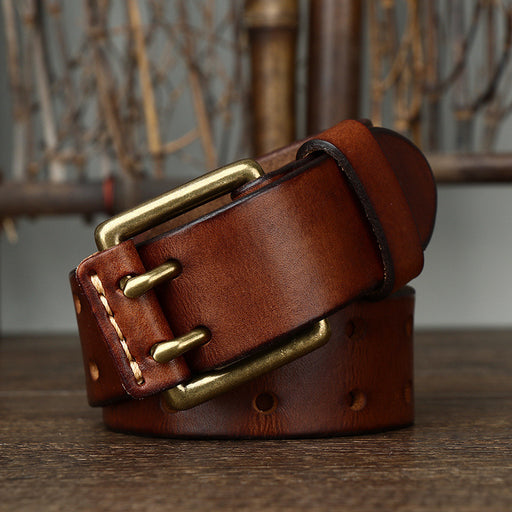 Men's First Layer Cowhide Vintage Brass Buckle Belt