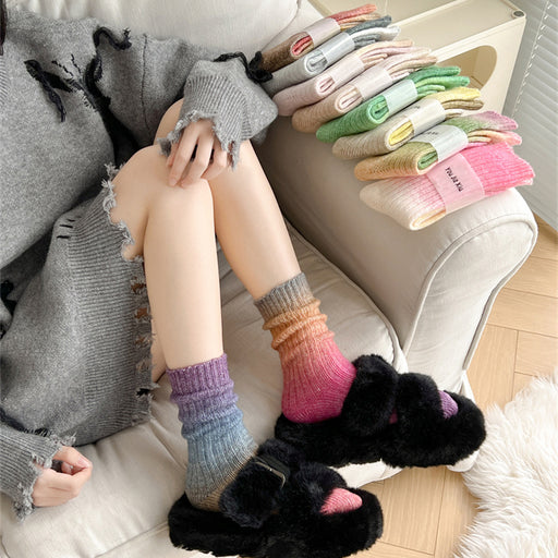 Gradient Color Women's Socks Mid-calf Warm-keeping Socks