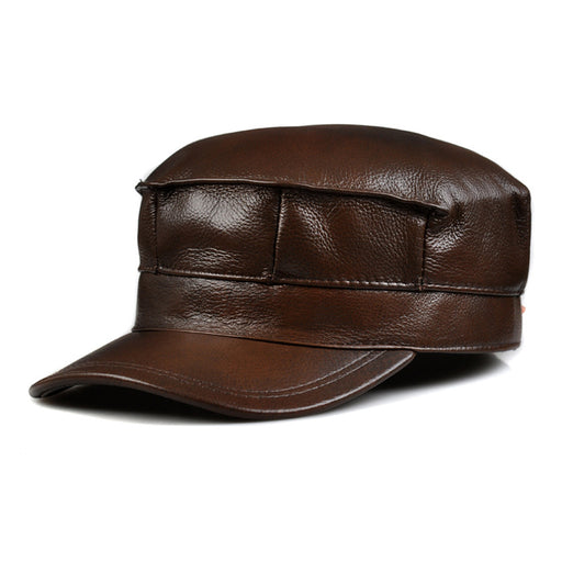 Autumn And Winter Men's Genuine Leather Octagonal Cap