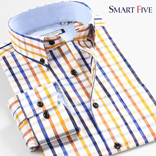 New Style Men's Dress Shirts Long Sleeve Cotton Patterns Plaid Shirt Slim Fit Camisa Masculina Men Clothes Size 37-45 46