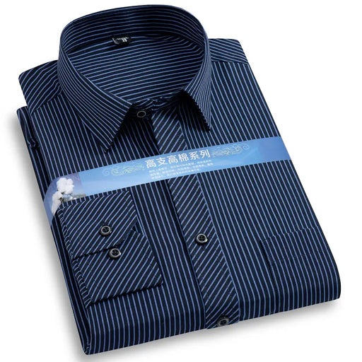 Plus Size 8XL 7XL Men Striped Dress Shirts Formal Fashion Social Office Long Sleeved Business Work Smart Casual Shirt For Man