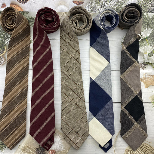 Autumn And Winter Basic For Schools Tie Hand Jk British Style Knitted Cotton And Linen Stripes Brown With Plaid Coffee Stitching DK