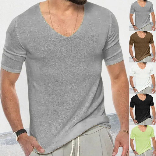 European And American V-neck Short Sleeve Slim-fit Knitted Top