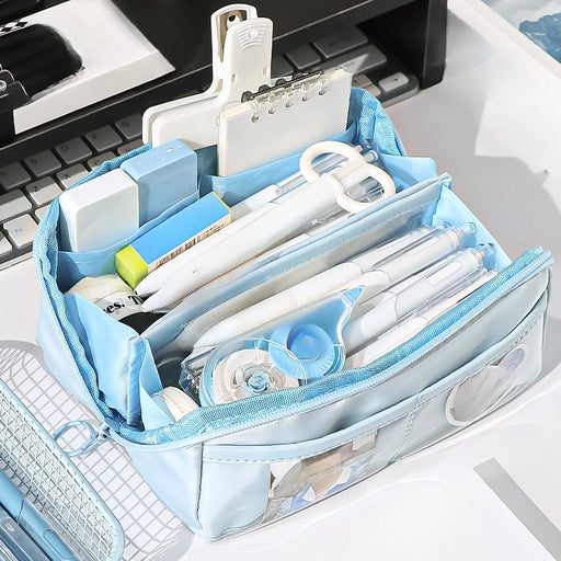 Multi-layer Large Capacity Pencil Bag Aesthetic Case 10 Grids Zipper Pencil Pouch Korean Stationery Student School Supplies