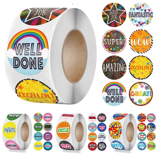 100-500pcs Cute Reward Stickers Roll with Word Motivational Stickers for School Teacher Kids Student Stationery Stickers Kids