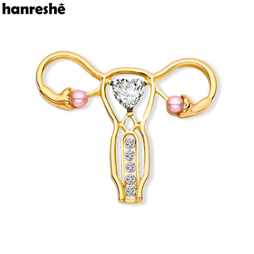 Hanreshe Woman's Womb Shape Pin Pink Pearl and Heart Crystal Gynecology Medicine Symbol Jewelry for Nurse Doctor Fashion Brooch