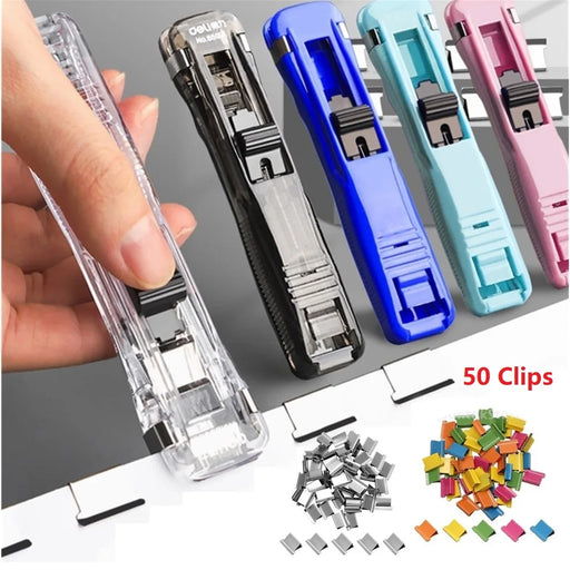 50Pcs Push Clip Stapler Staple Remover Binder Push Clamp Tape Dispenser Paper Clips Office Supplies Set Desktop Supplies