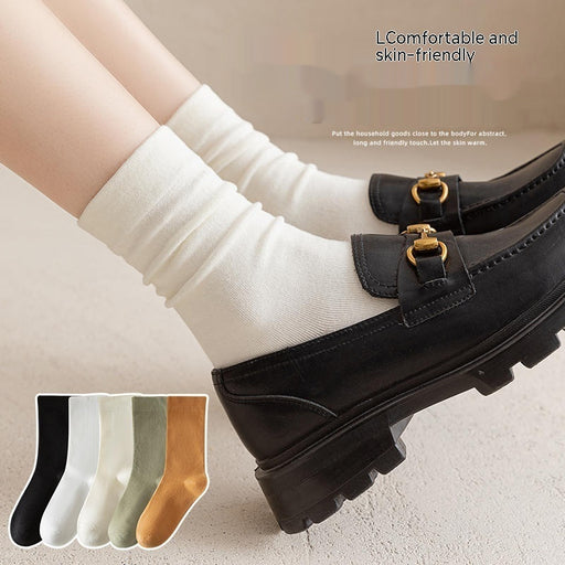 White Women's Mid-tube Socks Solid Color