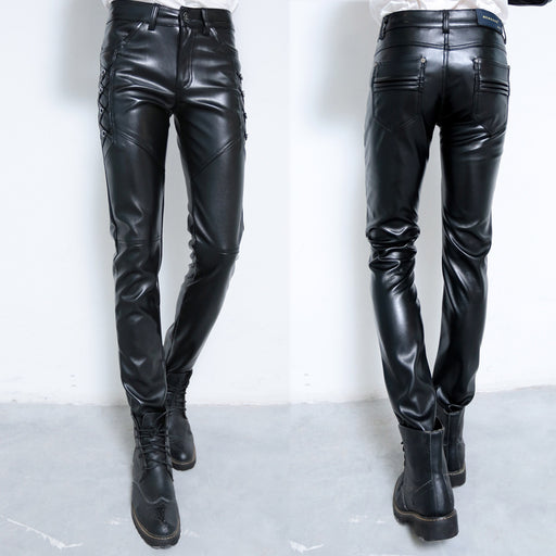 Thickened Leather Pants For Men Slim Pants With Small Feet