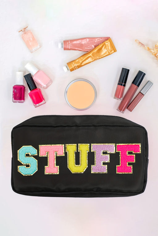 Black STUFF Glitter Zipper Canvas Makeup Bag