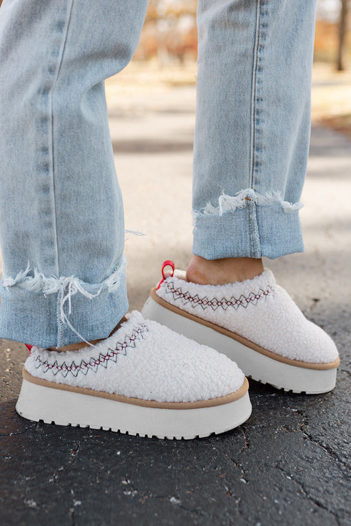 White Suede Contrast Print Plush Thick Sole Snow Boots