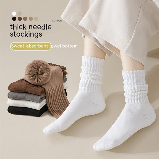 Winter Fleece-lined Thickened Middle Tube Cotton Thermal Terry Long Tube Casual Socks