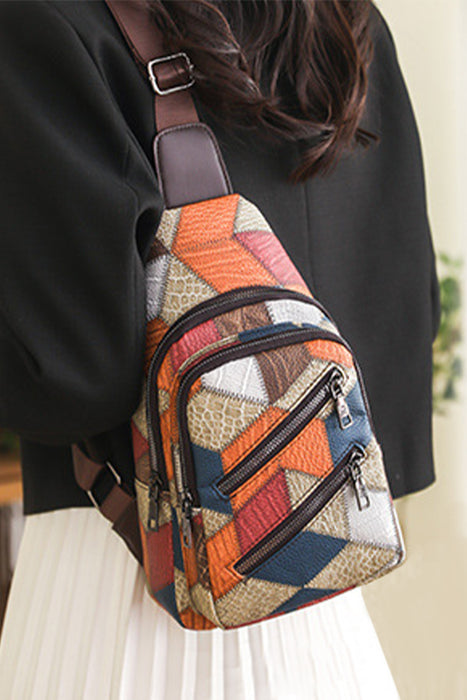 Multicolor Geometric Color Block Stitching PU Crossbody Bag