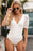 Ivory Lace Short Sleeve Wrap V Neck Bodysuit for Women