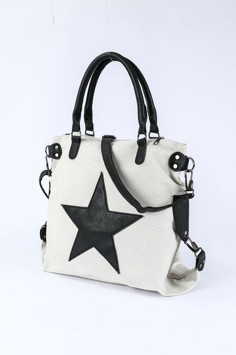 Beige Casual Star Pattern Canvas Tote Bag