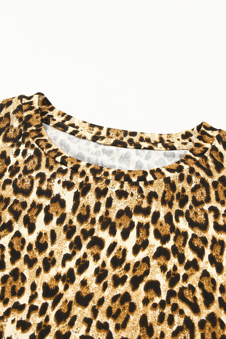 Casual Short Sleeve A-Line Crewneck Leopard Print Dress