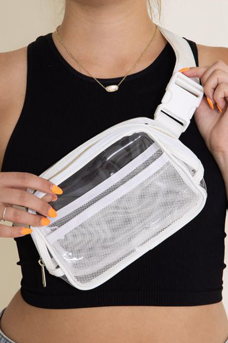 Black Adjustable Straps Zipper Clear Waist Bag