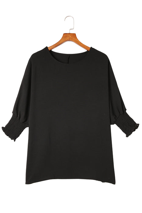 Black Plain Batwing Sleeve Business Casual Blouse for Women