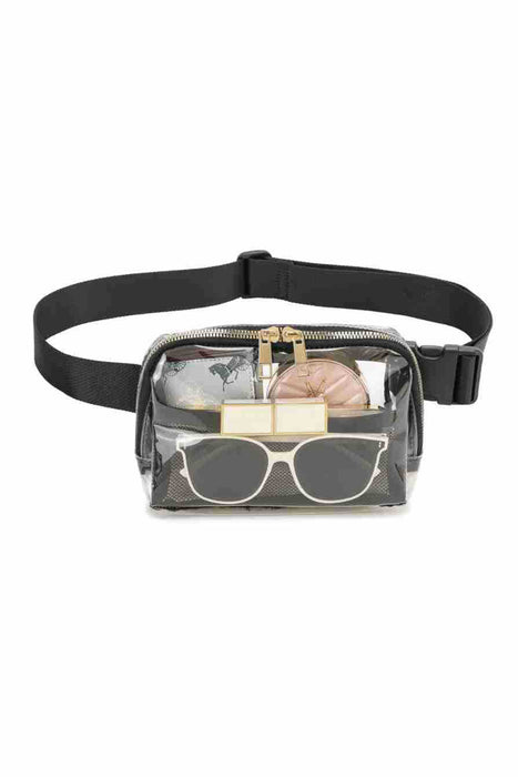 Black Adjustable Straps Zipper Clear Waist Bag