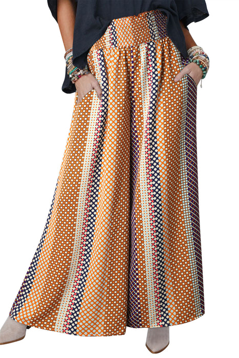 Multicolor Geometric Printed Wide Leg High Waist Pants