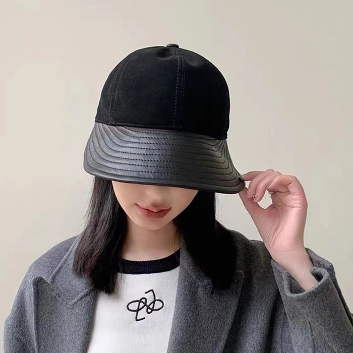 Autumn And Winter Genuine Leather Bucket Hat Korean Style