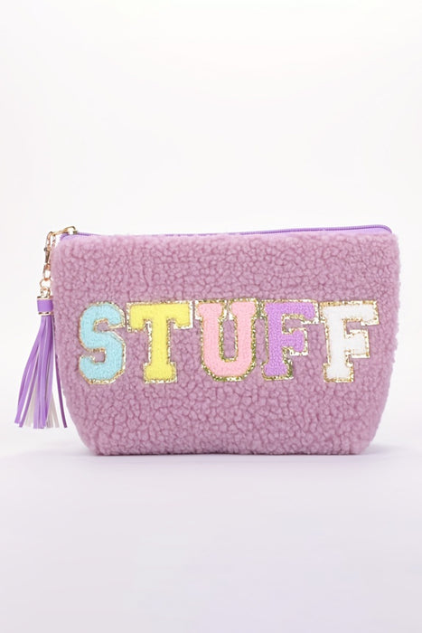 Pink Sparkle Letter Pattern Tassel Zipper Makeup Bag