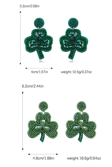 Blackish Green St Patrick Clover Beaded Dropping Earrings