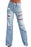 Sky Blue Vintage Distressed Ripped Wide Leg Jeans