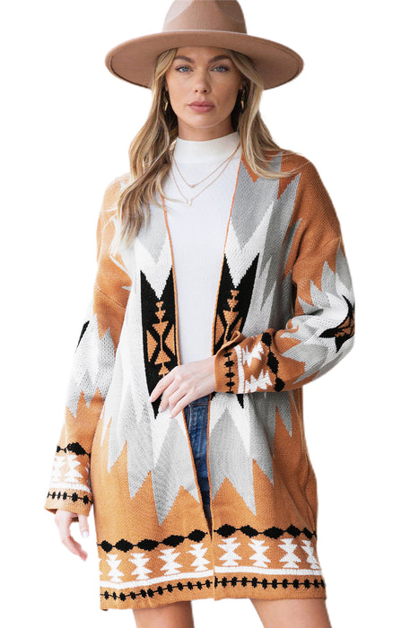 Gold Flame Geometric Graphic Open Front Cardigan