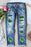 Sky Blue Glitter Clover Patch Graphic Plaid Insert Distressed Jeans