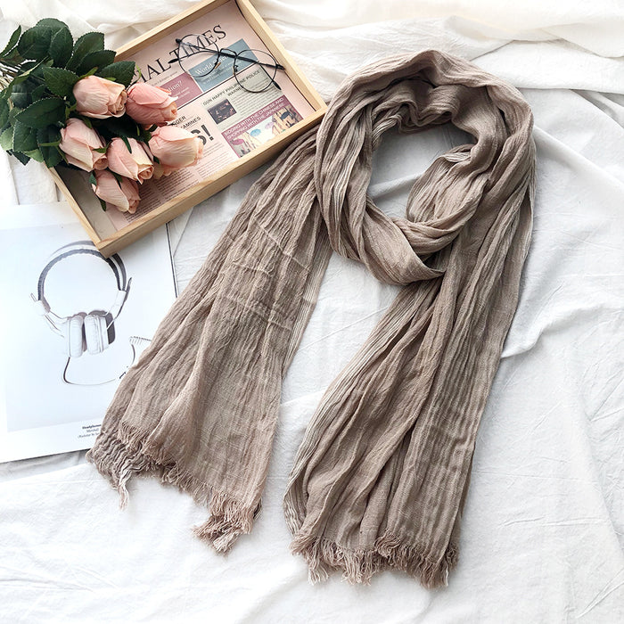 Japanese And Korean Striped Solid Color Cotton And Linen Scarf