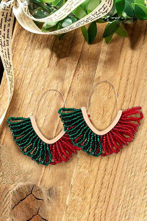 Gold Rice Bead Color Block Christmas Earrings