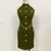 Women Lion Buttons Chain Green Cotton Backless Halter Dress