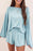 Sky Blue Long Sleeve Top & Shirred High Waist Shorts Set