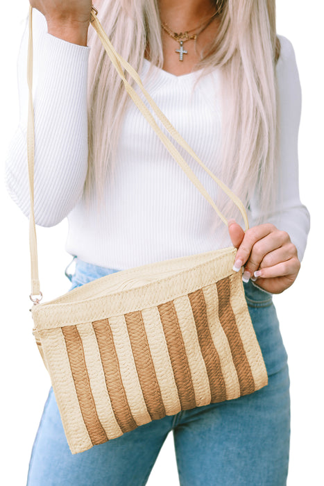 Beige Colorblock Stripe Knit Crossbody Bag