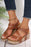 Chestnut Hollow Out Velcro Leather Wedge Sandals