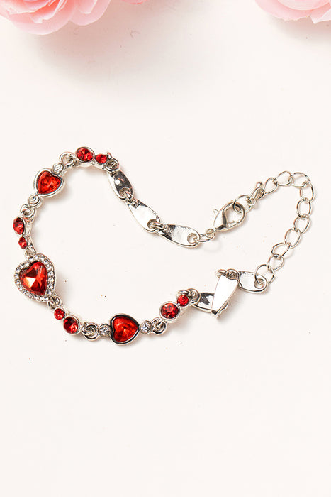 Fiery Red Valentine Heart Shape Gem Bracelet