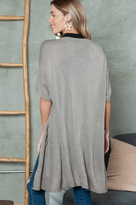 Gray Dolman Half Sleeve Pocketed Long Cardigan