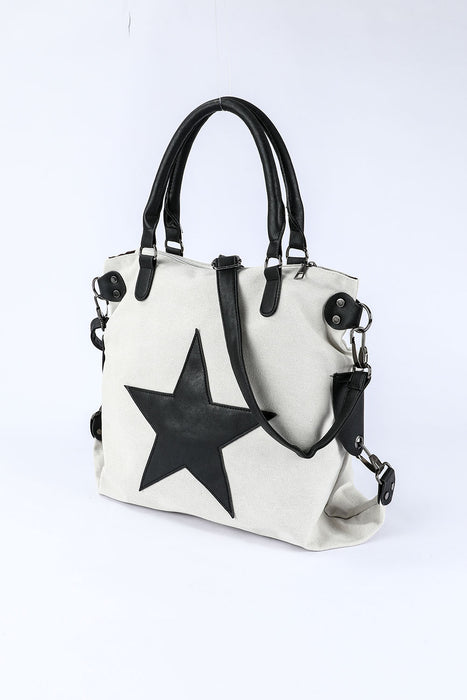 Beige Casual Star Pattern Canvas Tote Bag