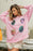 Pink Easter Sequin Egg Print Drop Shoulder Graphic Oversized Sweatshirt