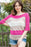 Rose Contrast Stripe Half Sleeve Knit Top