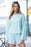 Sky Blue Long Sleeve Top & Shirred High Waist Shorts Set