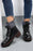 Black Knitted Patched Lace Up Heeled Ankle Boots