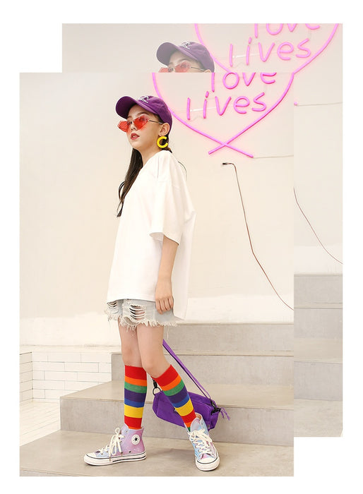 Mid-calf Socks Rainbow Cotton Socks