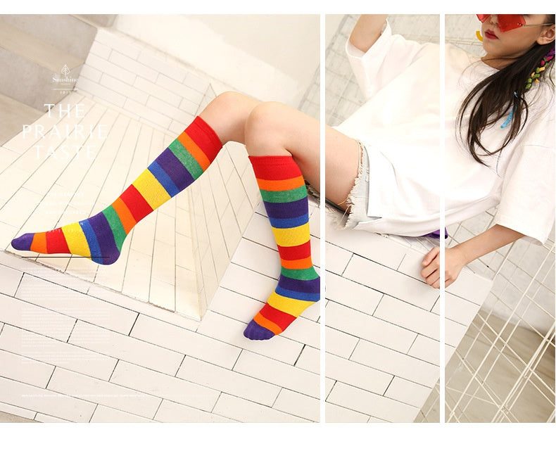 Mid-calf Socks Rainbow Cotton Socks