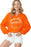 Orange Game Day Lettering Rugby Notched Neck Cropped Sweatshirt