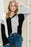 Black Color Block Ribbed Knit V Neck Pullover Long Sleeve Top