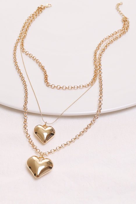 Gold Valentine Multi Layer Heart Shape Pendant Necklace