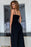 Black Spaghetti Straps Casual Slit Wide Leg Jumpsuit With Pockets